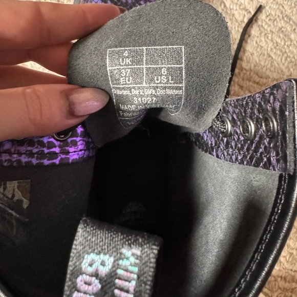 Dr. Martens Purple Snake Print Combat Boots - Picture 3 of 4